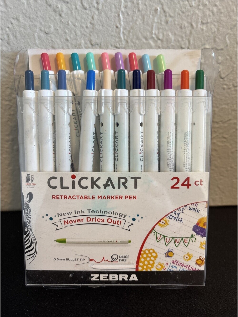20 Count Zebra ClickArt Retractable Marker Pens